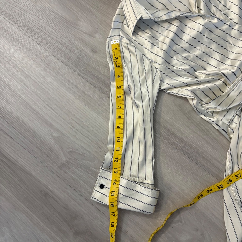 Zara Basic Womens Kimono Cream Pinstripe Satin Wrap Blouse Tie Waist Size M - Picture 8 of 13